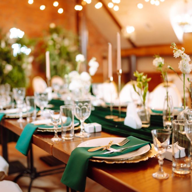 Wedding. Banquet. Beautiful table setting for a party, wedding reception or other festive event.